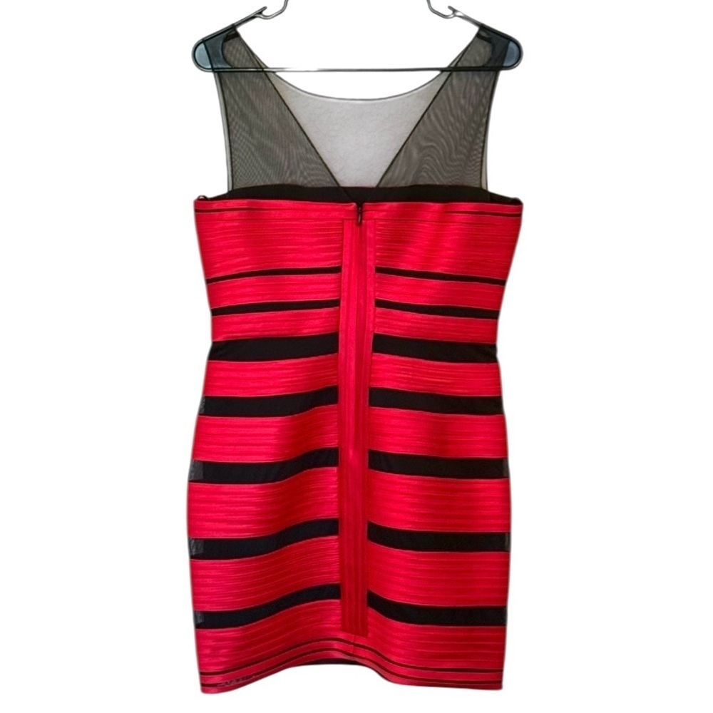 BCBGMaxAzria Brenda Jewelred Satin Sheer Bandage Bodycon Mini Dress Size 10 - Picture 4 of 11